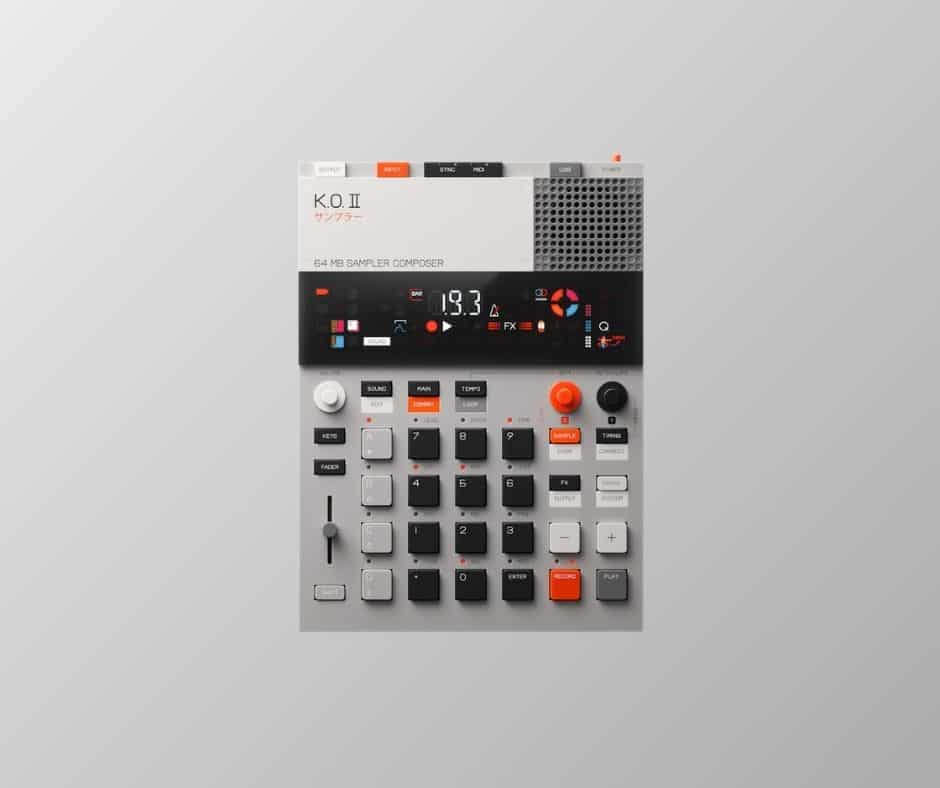 KO-2 pocket sampler and composer on gray background.